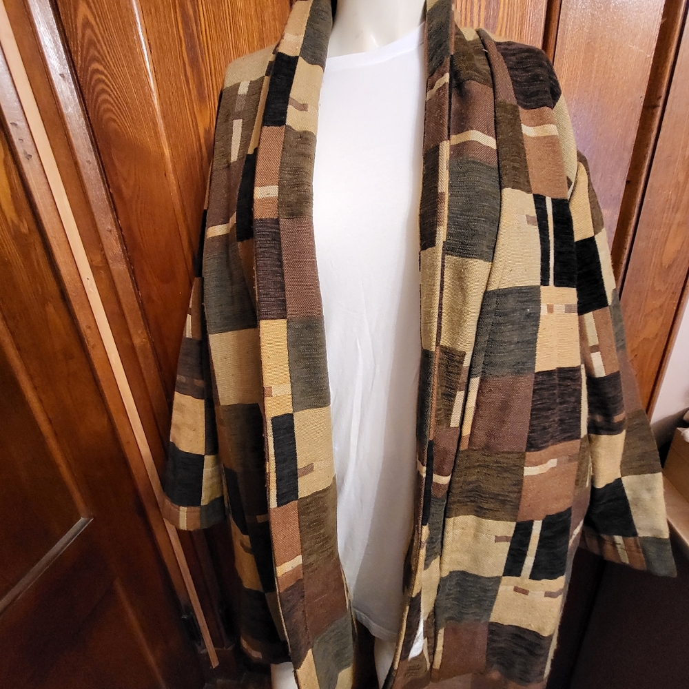 Vintage Patchwork Open Front Jacket Brown Black T… - image 1